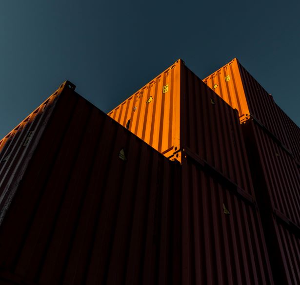 Stacked shipping containers